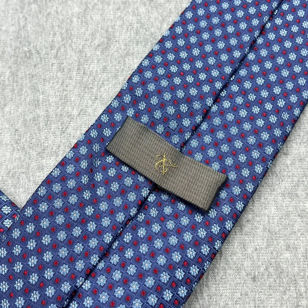 Canali 1934 Tie 100% Silk Blue Geometric Floral Medallion Check Italy Luxury